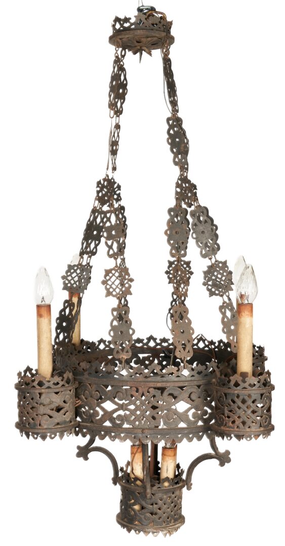 Lot 1060: Gothic Style Wrought Iron Pierced 8-Light Chandelier, 19th Century