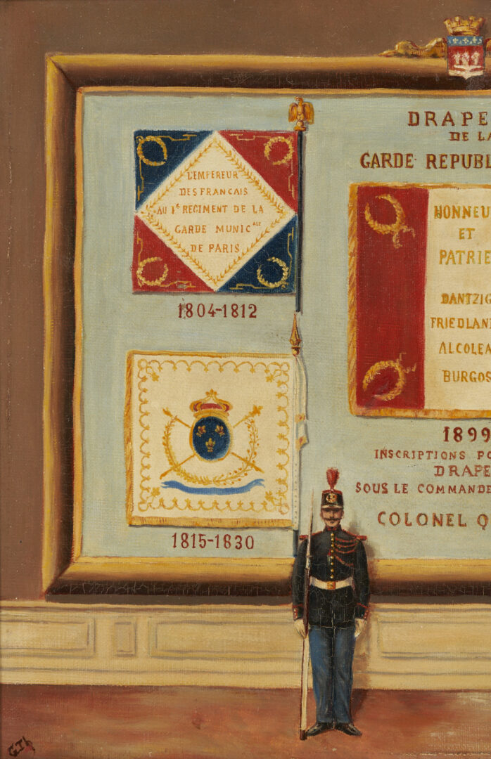 Lot 1085: French School O/C Painting, Drapeaux De La Garde Republicaine