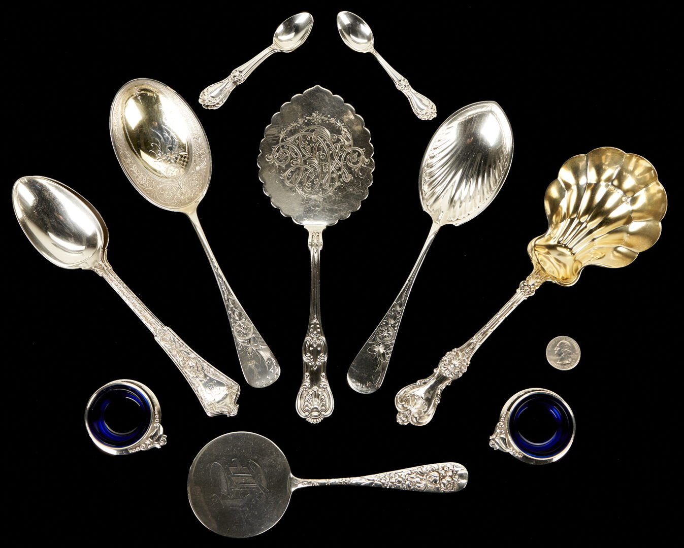 Lot 1093: 15 Sterling Silver Flatware or Serving Items, incl. Tiffany