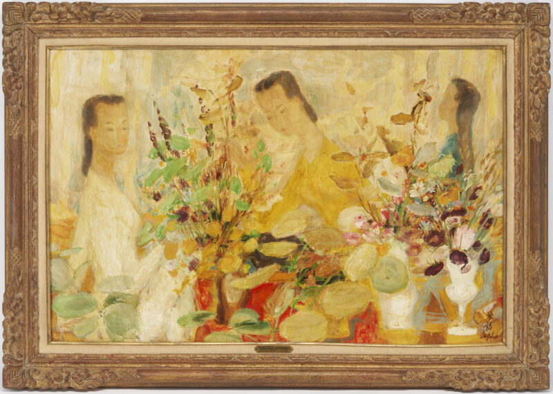 Lot 109: Le Pho Oil on Silk Painting, Jeunes Filles aux Bouquets