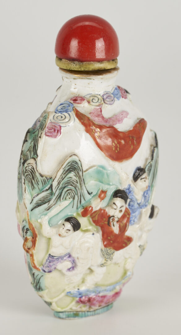 Lot 10: 5 Chinese Ceramic items incl. Figural Snuff Bottle and Millefleur Bowl