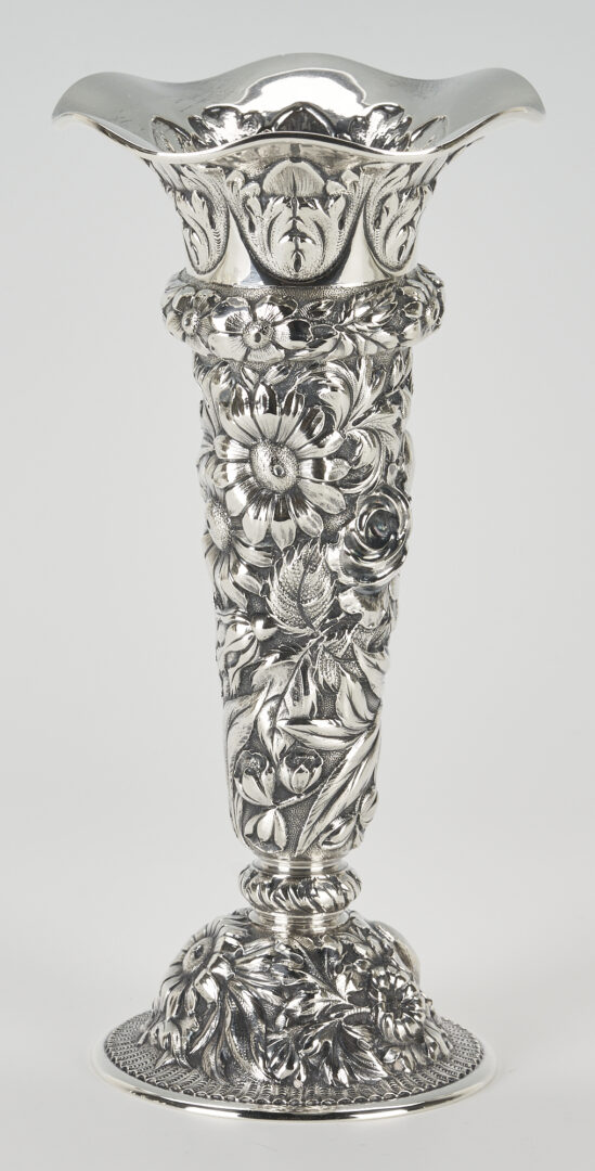 Lot 1103: Steiff Sterling Floral Repousse Vase
