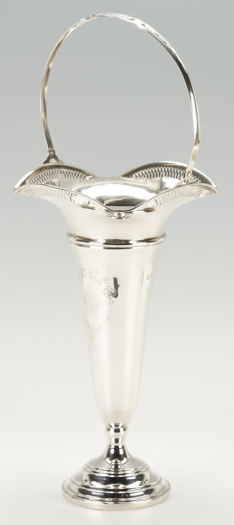 Lot 1105: 4 Pcs Sterling Silver Holloware, incl. Centerpiece Bowl & Trumpet Vase
