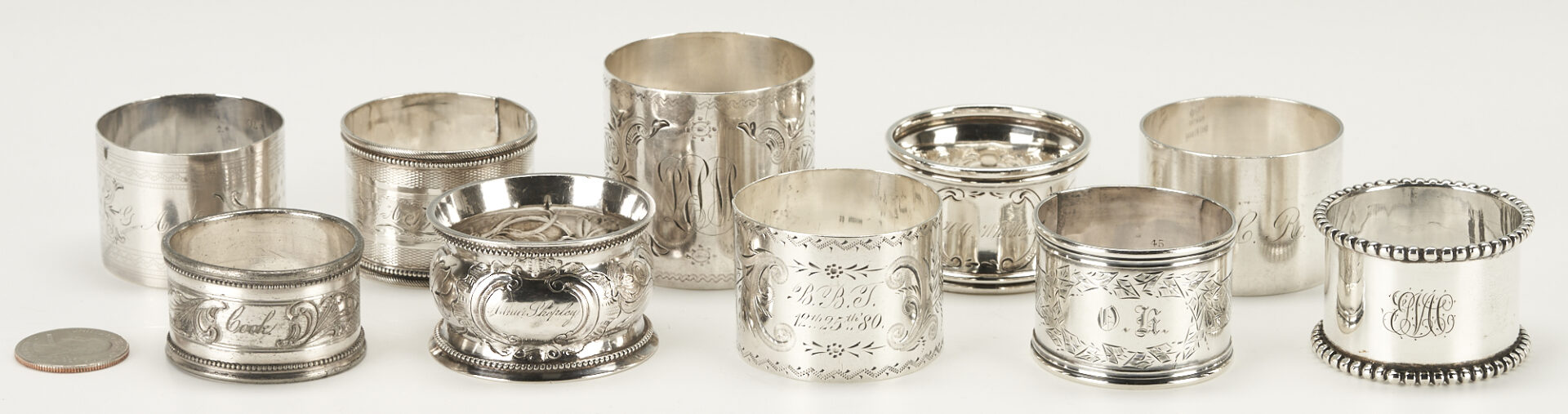 Lot 1106: 10 Antique Silver Napkin Rings