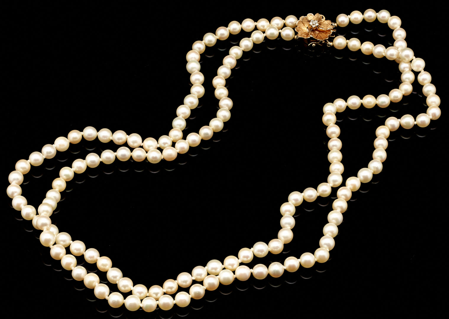 Lot 1120: 14K Double Row Pearl Necklace