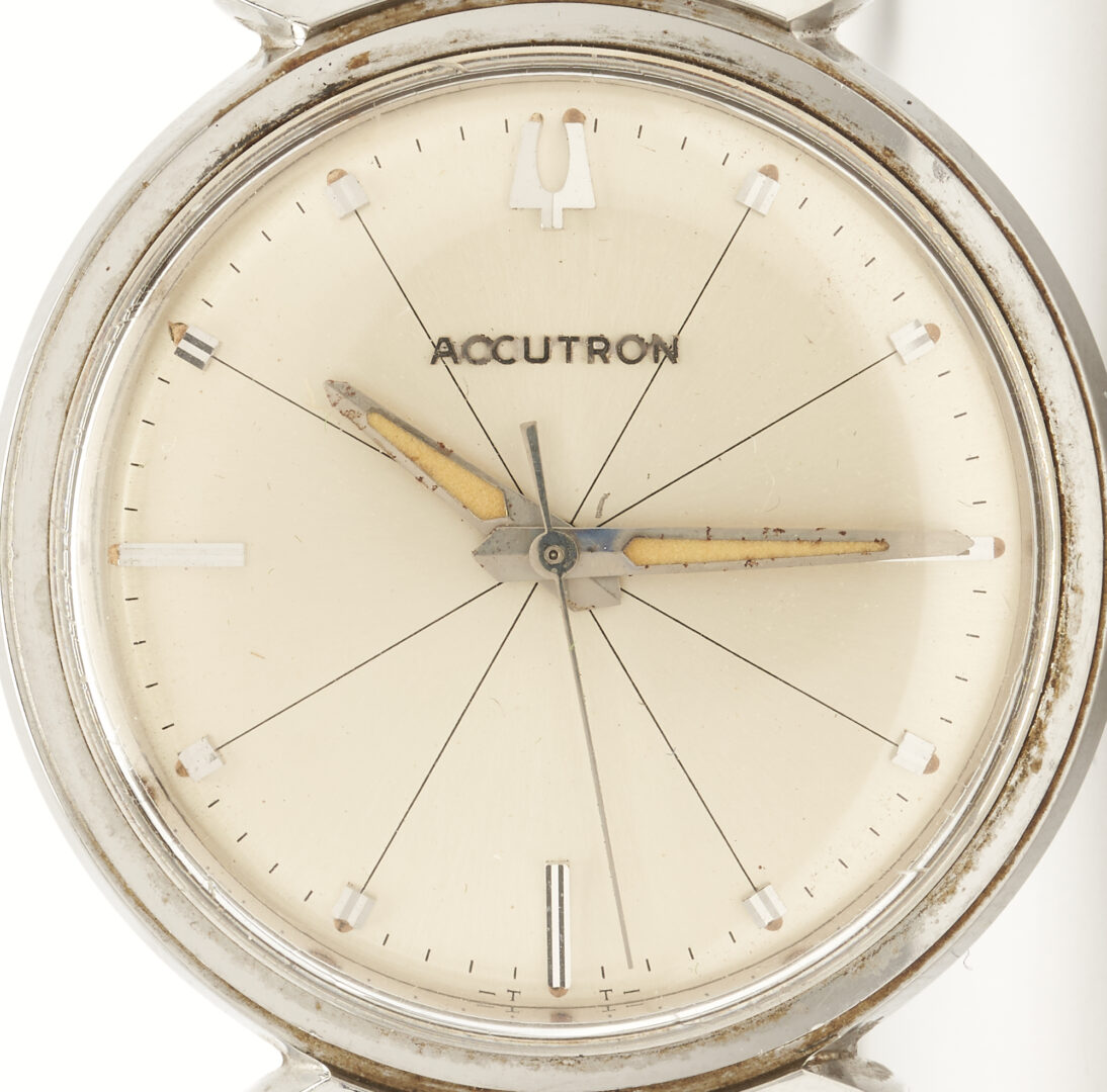 Lot 1124: Bulova Accutron Bronze Desk Clock, M7 Wristwatch & Ladies Croton Wristwatch