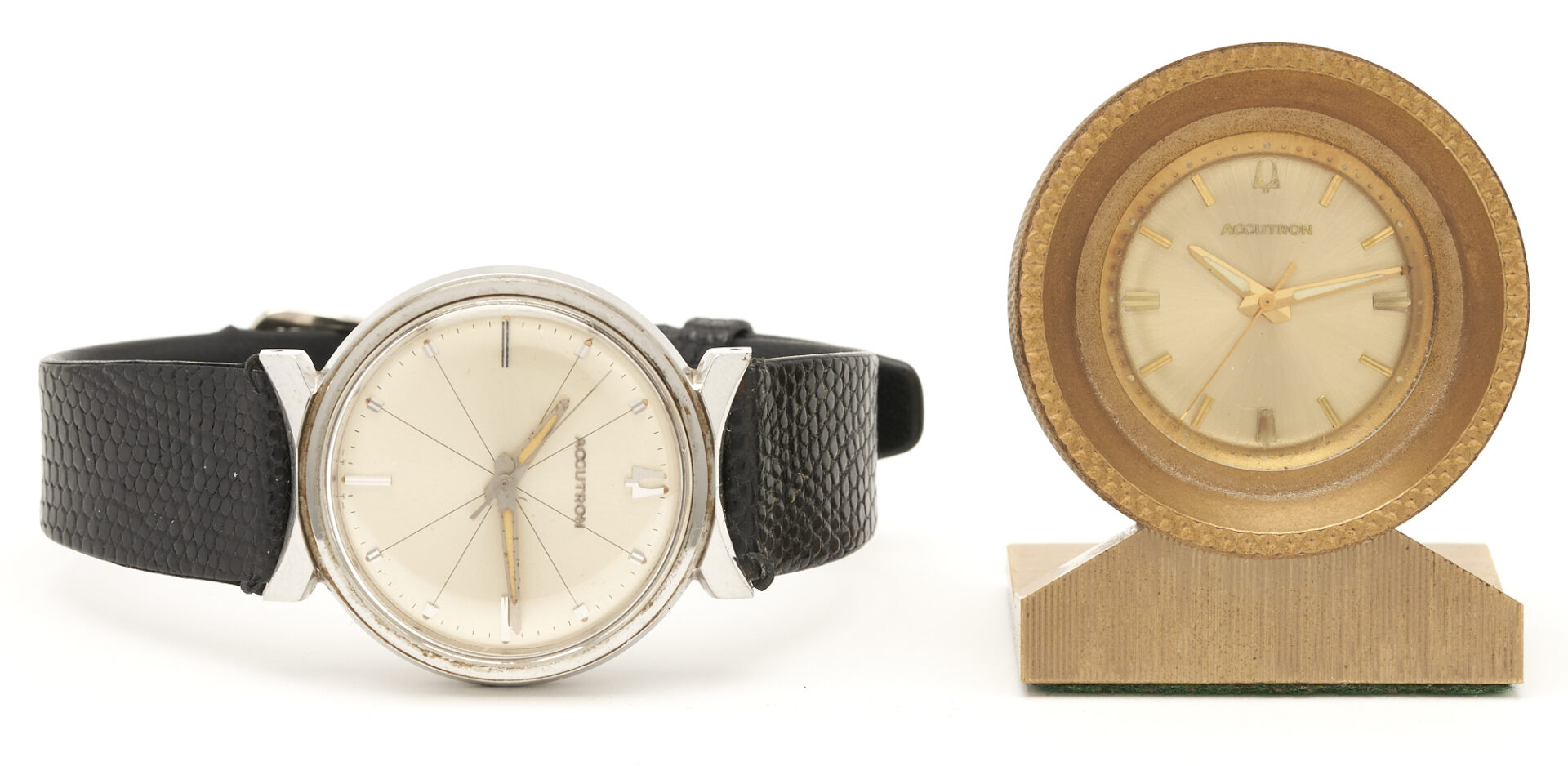 Lot 1124: Bulova Accutron Bronze Desk Clock, M7 Wristwatch & Ladies Croton Wristwatch