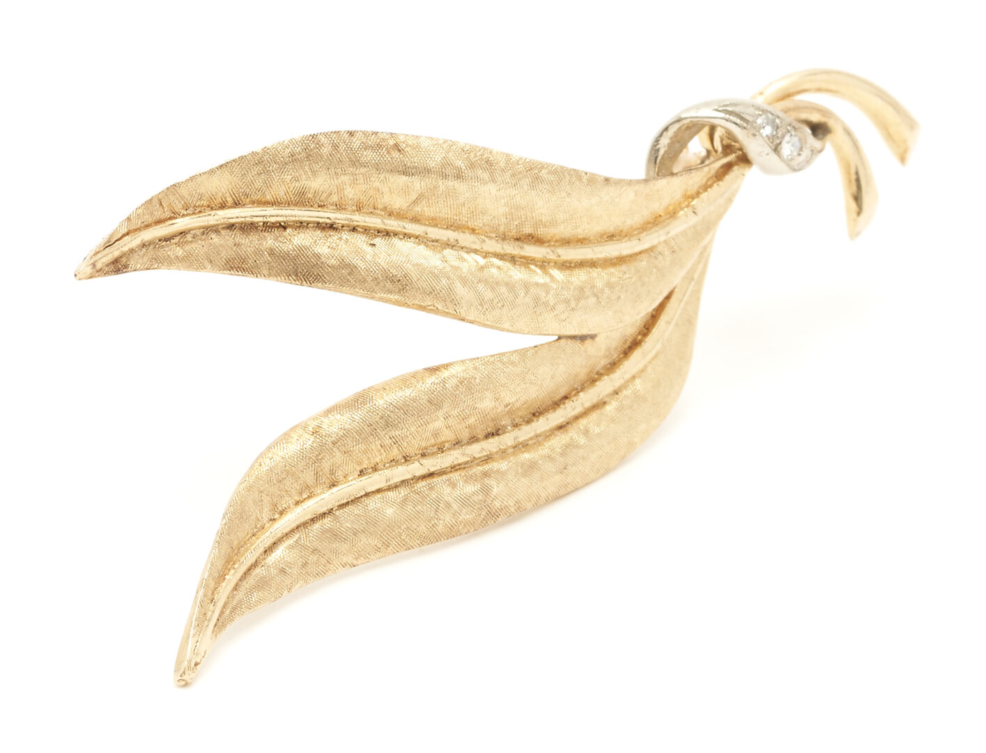 Lot 1129: 12K Gold & Diamond Leaf Brooch