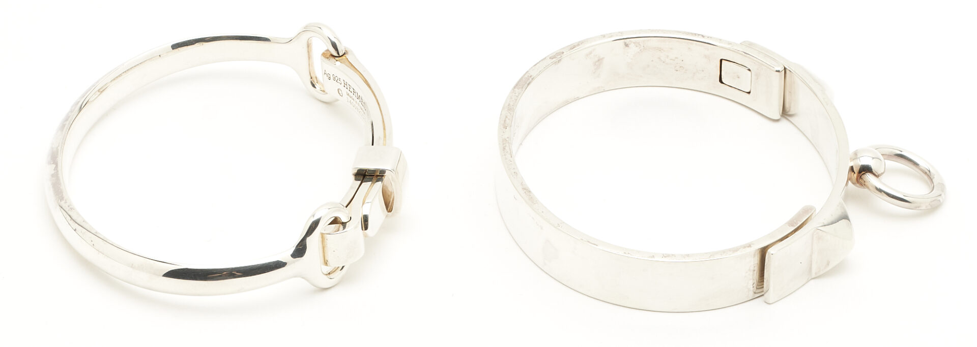 Lot 1145: 2 Hermes Sterling Silver Bangle Bracelets