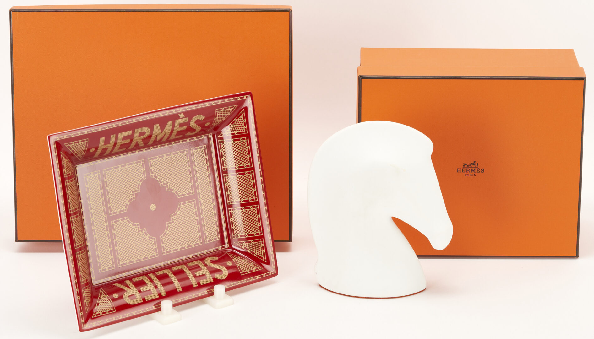 Lot 1151: Hermes Sellier Porcelain Change Tray & Samarcande Paperweight