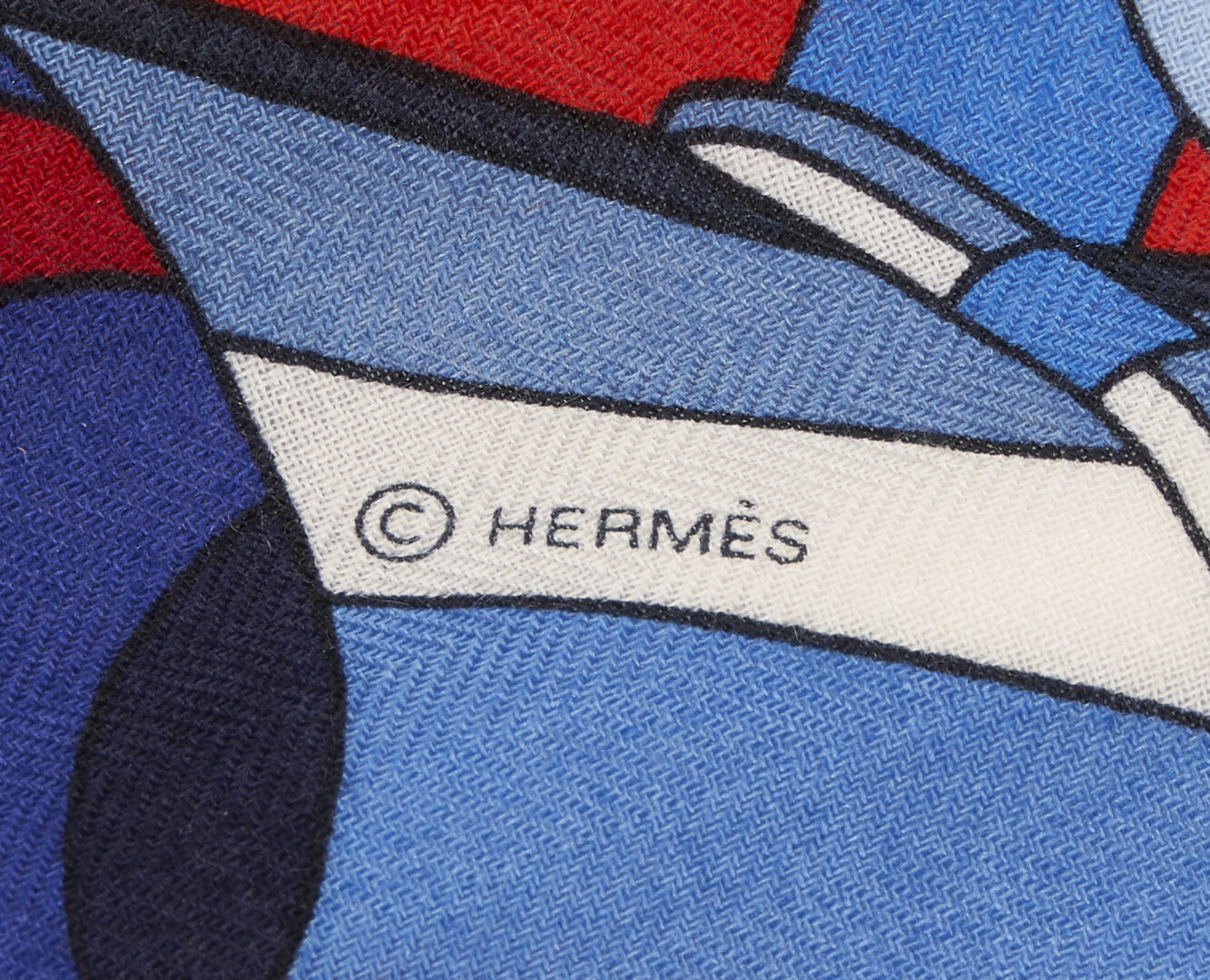 Lot 1162: Hermes Cashmere Scarf, Point D'Orgue Rouge Bleu