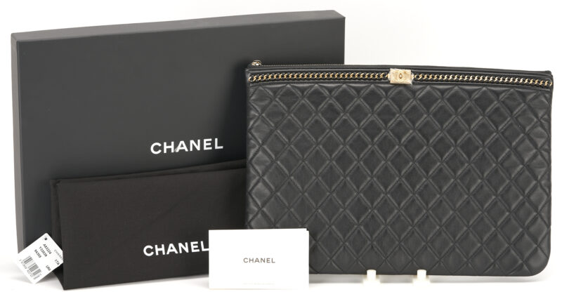 Lot 1173: Chanel Large Boy Quilted Lambskin Zip Pouch