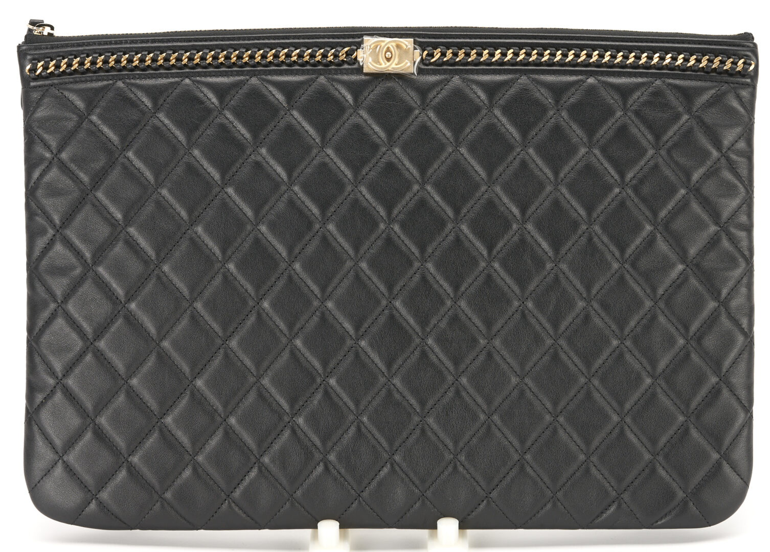Lot 1173: Chanel Large Boy Quilted Lambskin Zip Pouch