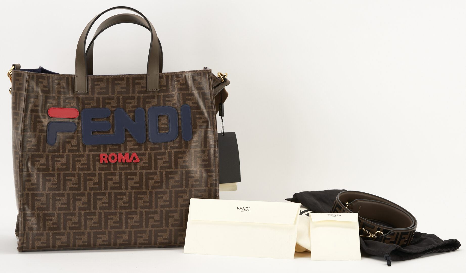 Lot 1195: Fendi X Fila Mania Logo Shopper Tote Bag & Additional Shoulder Strap