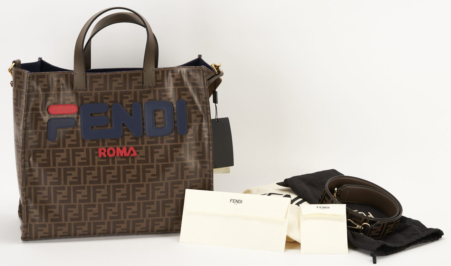 Lot 1195: Fendi X Fila Mania Logo Shopper Tote Bag & Additional Shoulder Strap