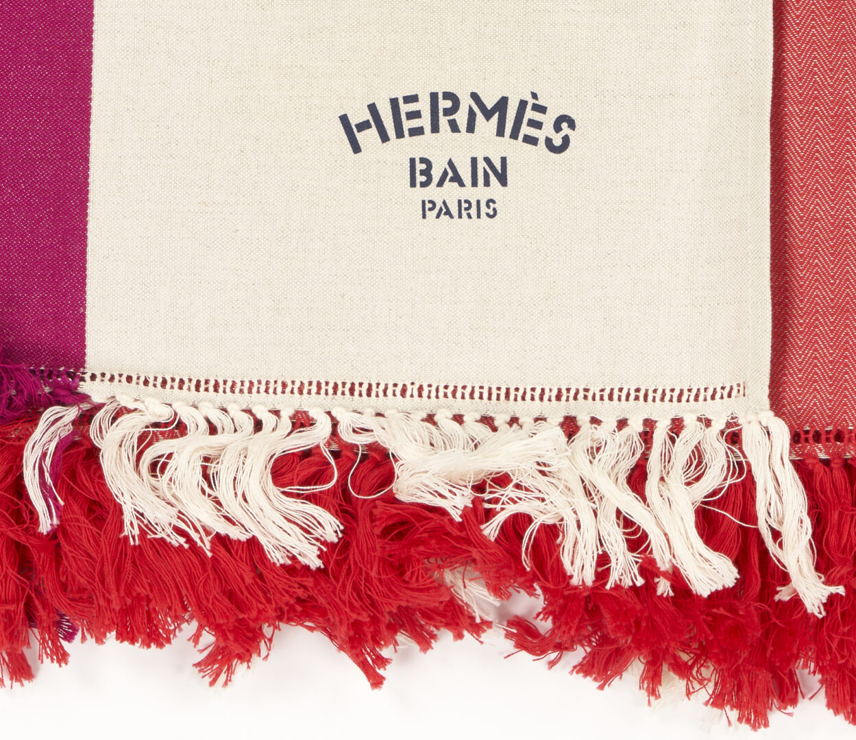 Lot 1219: Hermes Striped Cotton & Linen Fringed Beach Blanket