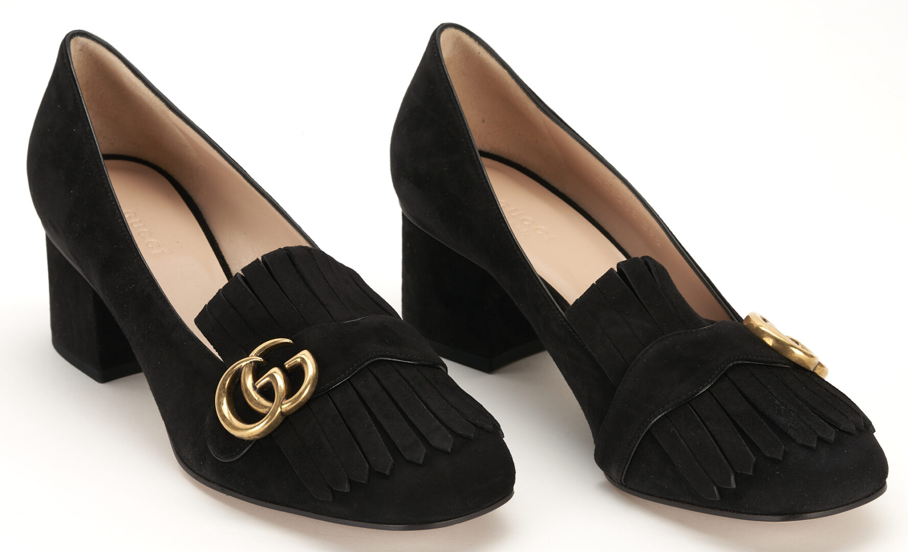 Lot 1224: 2 Prs of Gucci Loafer Style GG Pumps, incl. Suede Marmont & Supreme Python Tiger Head