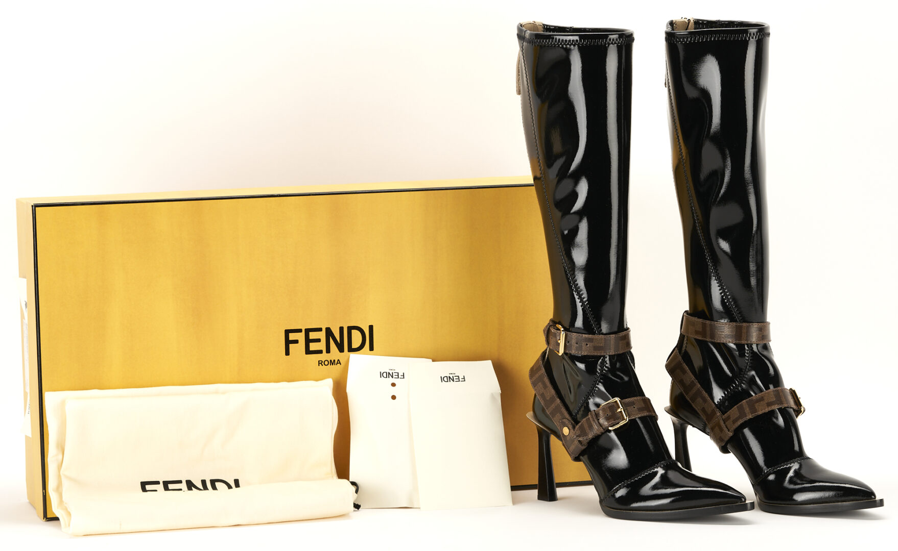 Lot 1243: Fendi Colibri Knee-High Patent Leather Boots