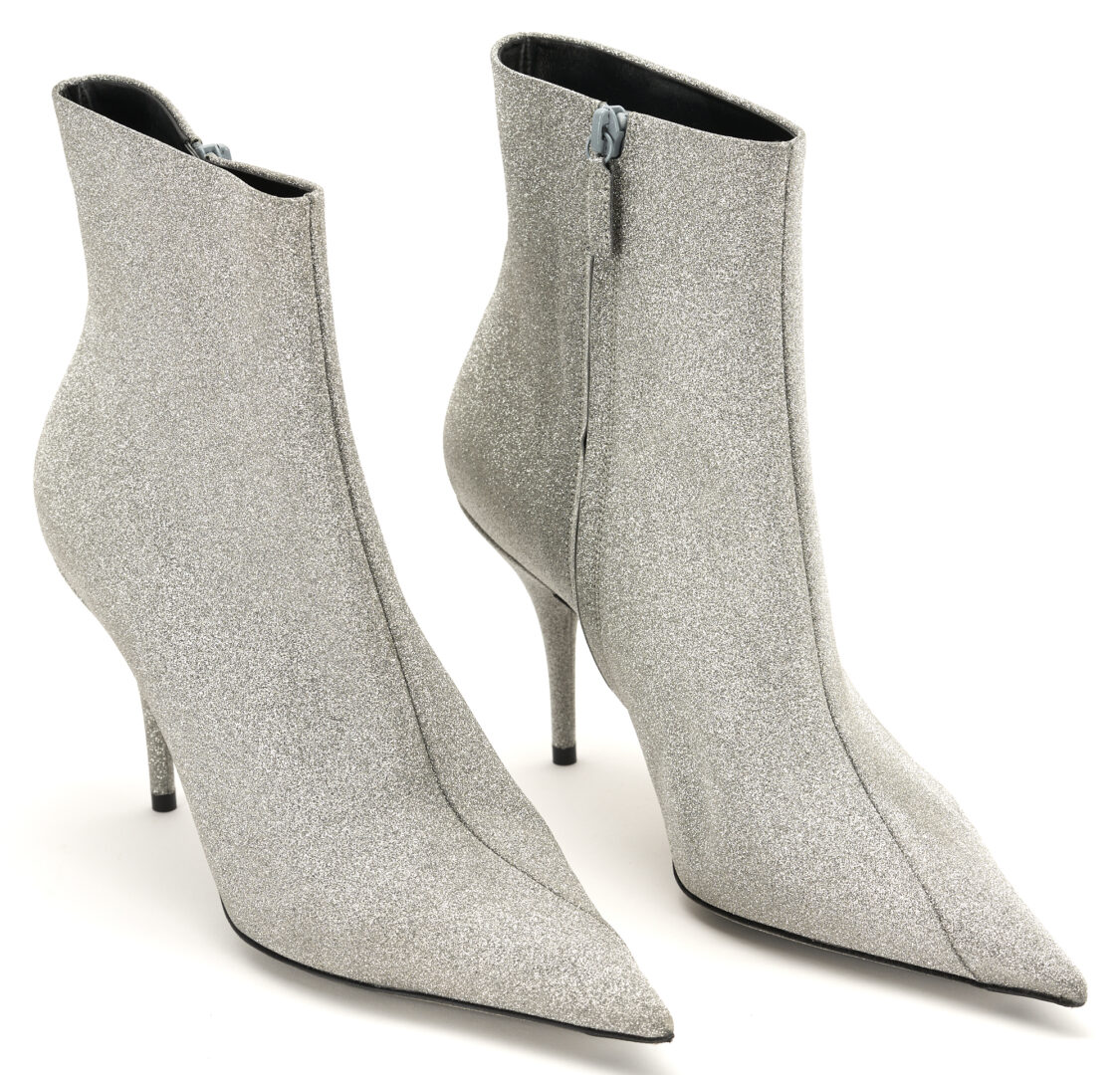 Lot 1254: 2 Prs. Designer Boots, incl. Knit Salvatore Ferragamo & Silver Glitter Balenciaga