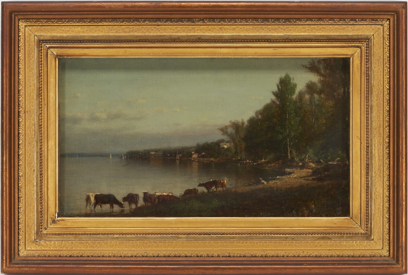 Lot 129: James McDougal Hart O/C Painting, Coastal Landscape With Cows