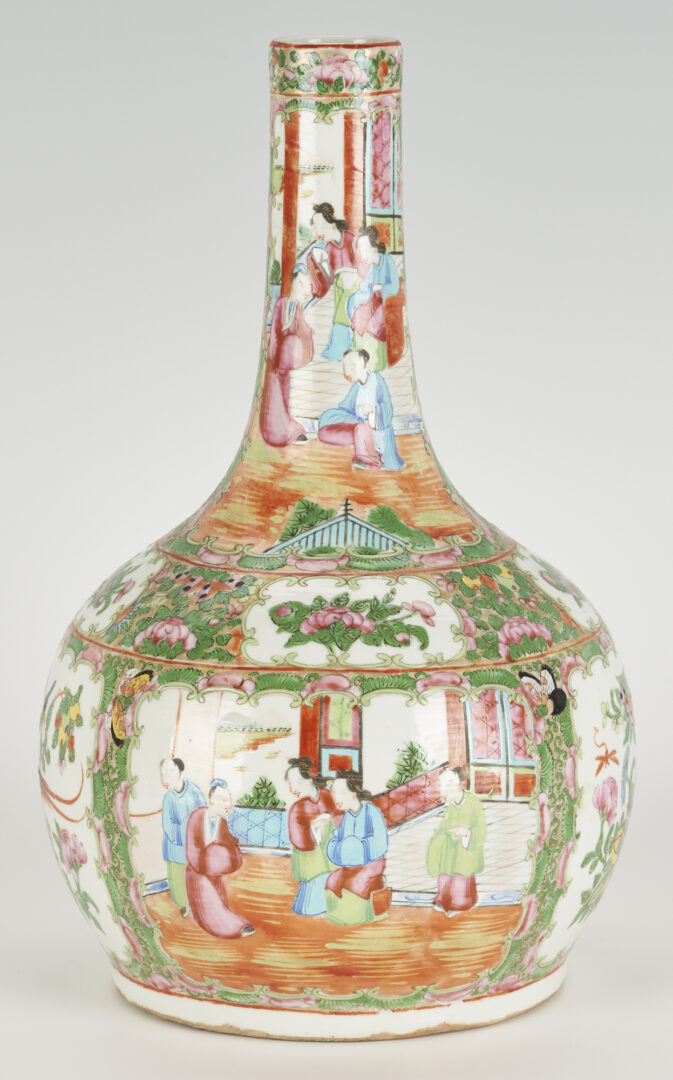Lot 12: Chinese Export Rose Medallion Bottle Vase & Compote