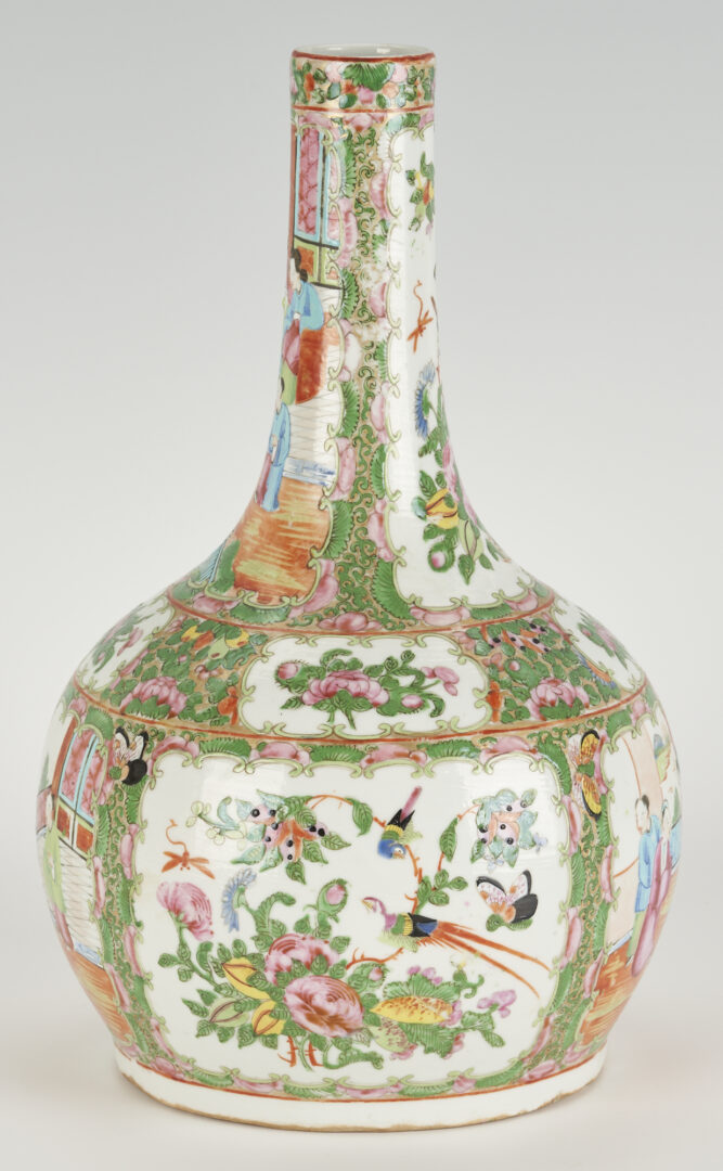 Lot 12: Chinese Export Rose Medallion Bottle Vase & Compote