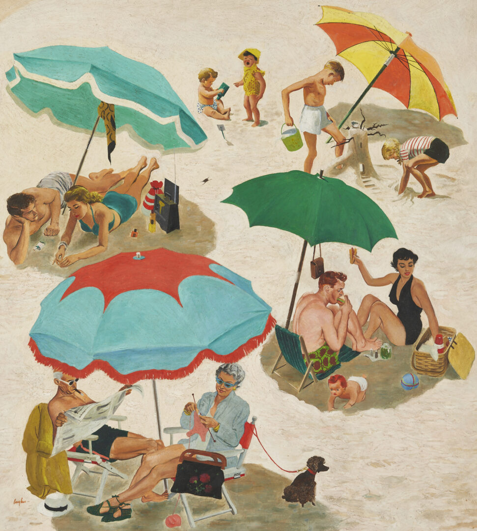 Lot 132: George E. Hughes O/B Saturday Evening Post Cover Art Illustration, Couples at the Beach