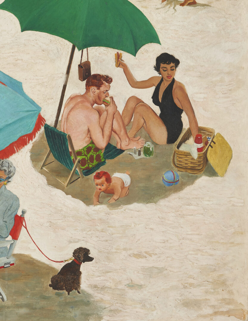 Lot 132: George E. Hughes O/B Saturday Evening Post Cover Art Illustration, Couples at the Beach