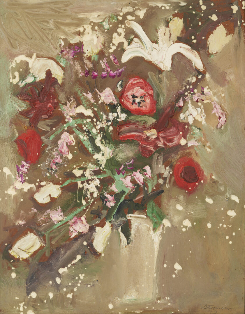Lot 138: Sterling Strauser O/B Painting, Still Life with Red Flowers, 1973