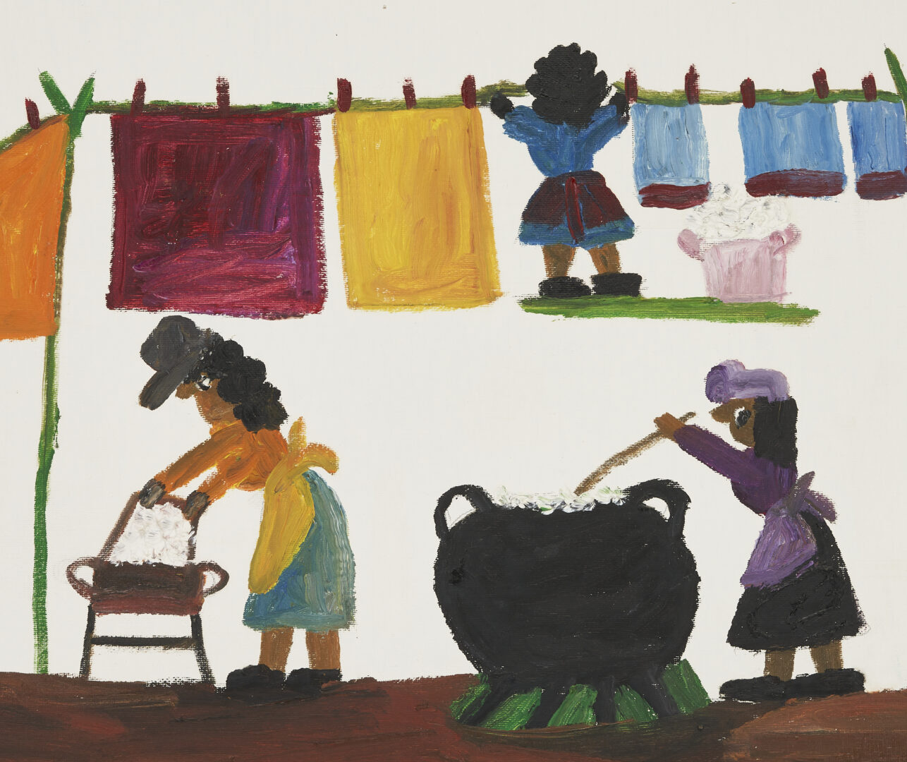 Lot 145: Clementine Hunter Painting, Wash Day