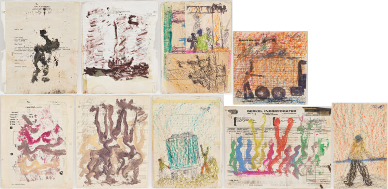 Lot 148: 6 Purvis Young Folk Art Works on Paper Incl. Mixed Media, Drawings, Paintings