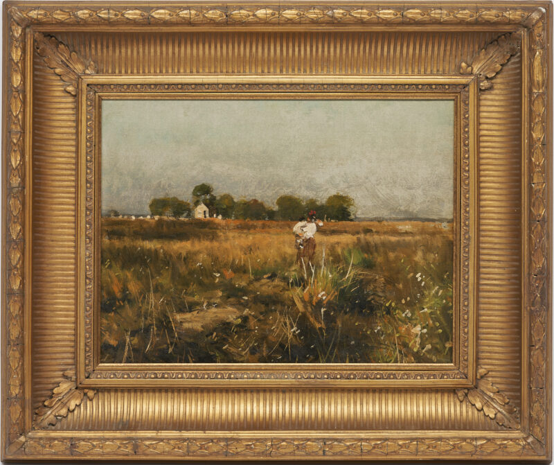 Lot 153: Gilbert Gaul O/C Rural Landscape with African American Figures