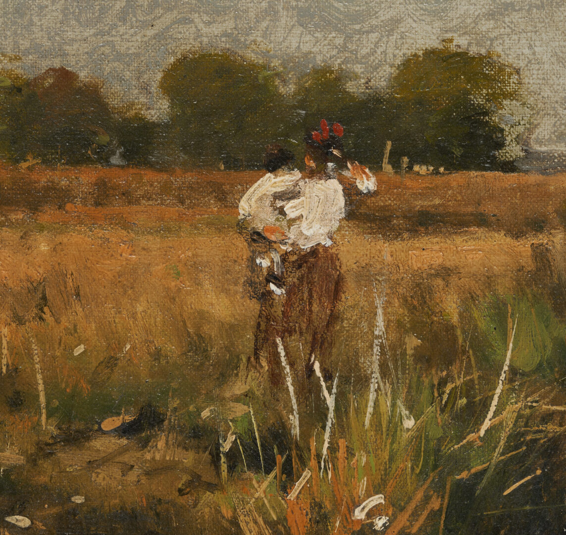 Lot 153: Gilbert Gaul O/C Rural Landscape with African American Figures