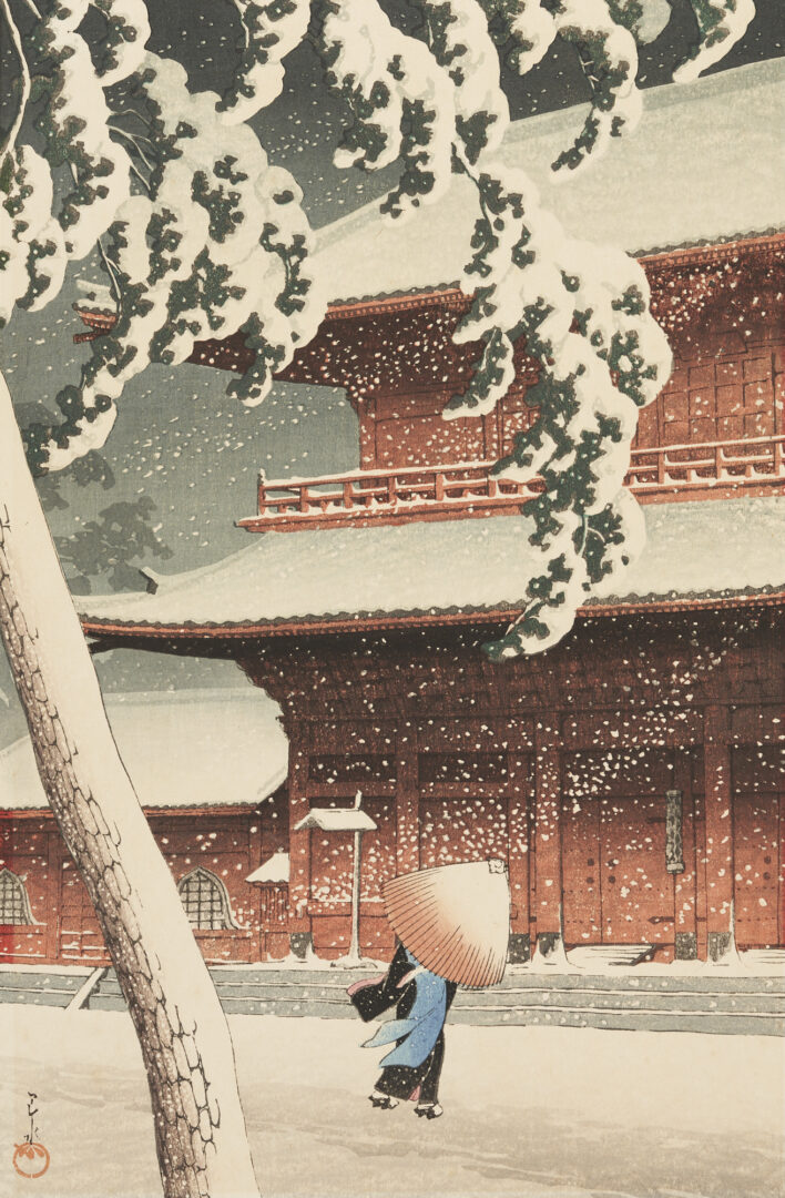 Lot 15: Hasui Kawase Japanese Woodblock Print, Zojoji Temple, early 1930s