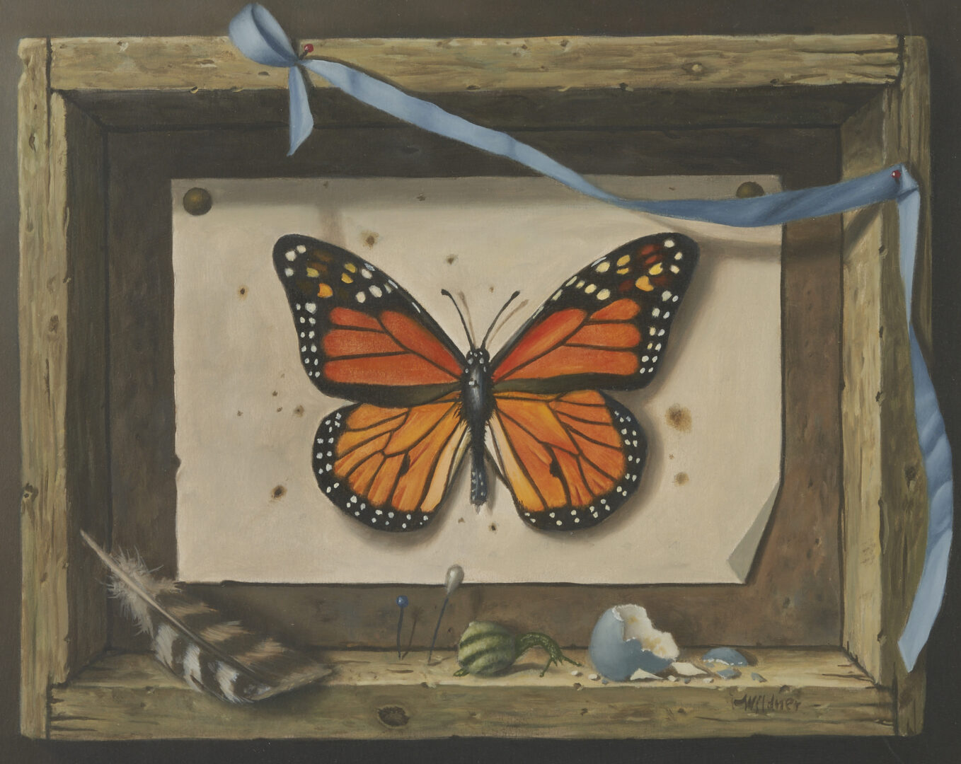 Lot 161: Werner Wildner O/B Trompe L'Oeil Painting, Monarch Butterfly