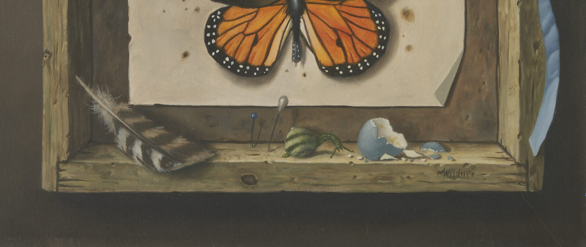 Lot 161: Werner Wildner O/B Trompe L'Oeil Painting, Monarch Butterfly