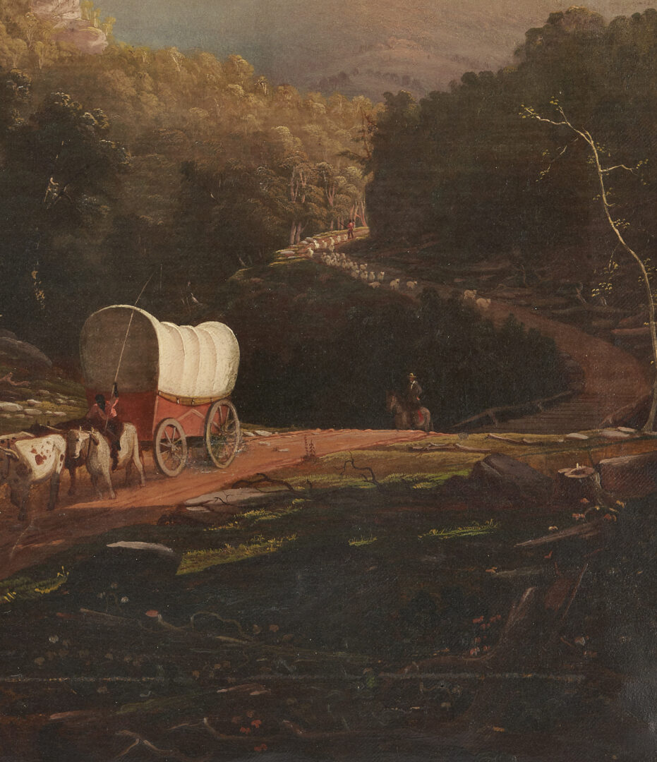 Lot 169: Western NC Mountain Landscape with Wagon and Figures, Hudson River School Style