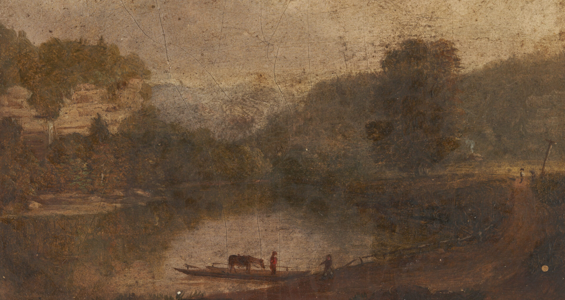 Lot 170: Thos. Worthington Whittredge 1846 Oil Painting, Shaker Ferry – Kentucky River