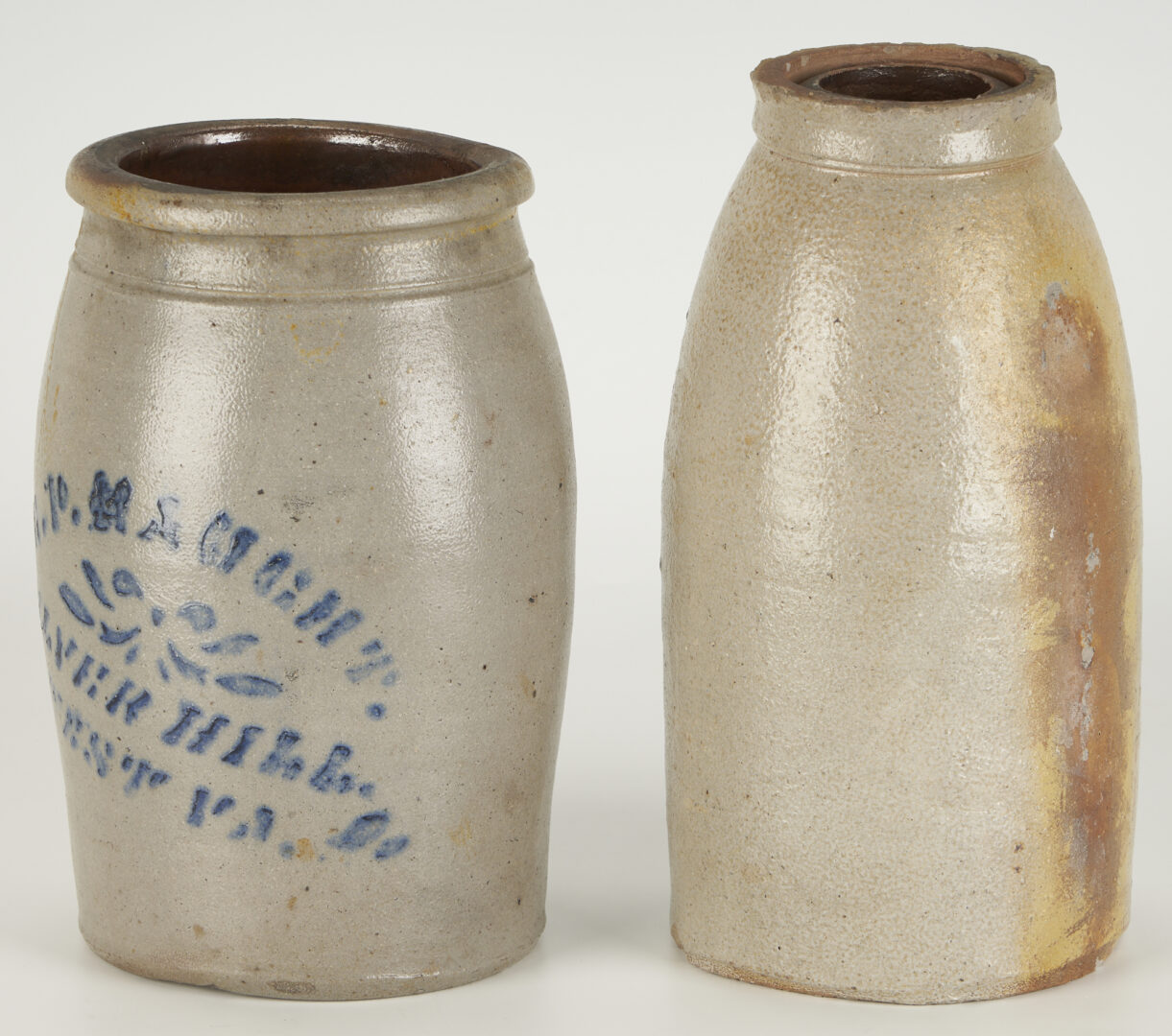 Lot 181: 2 Southern Stoneware Pottery Jars, incl. Haught – Silver Hill, West Virginia, Tally Jar
