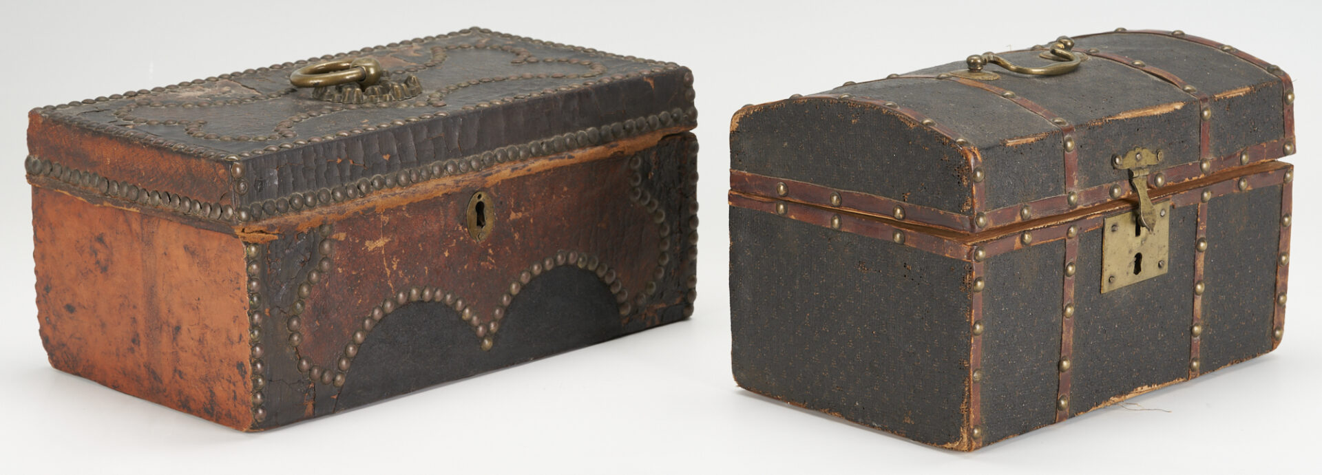 Lot 189: 3 Document Boxes, Reverse Painted Chest w/ Founding Fathers & Leather Covered