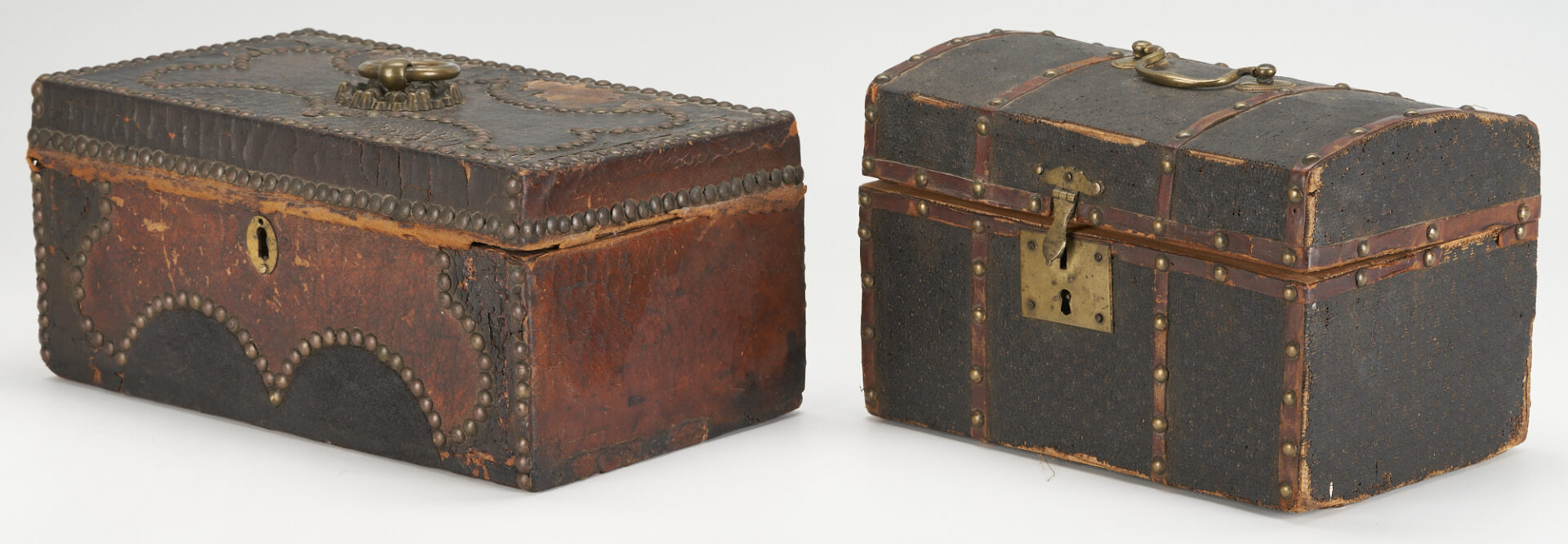 Lot 189: 3 Document Boxes, Reverse Painted Chest w/ Founding Fathers & Leather Covered