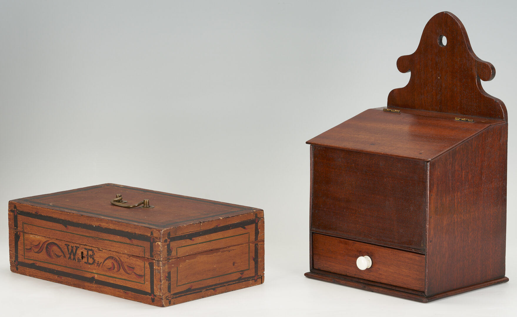 Lot 191: 4 American Folk Art Boxes, incl. Candle & Document Boxes