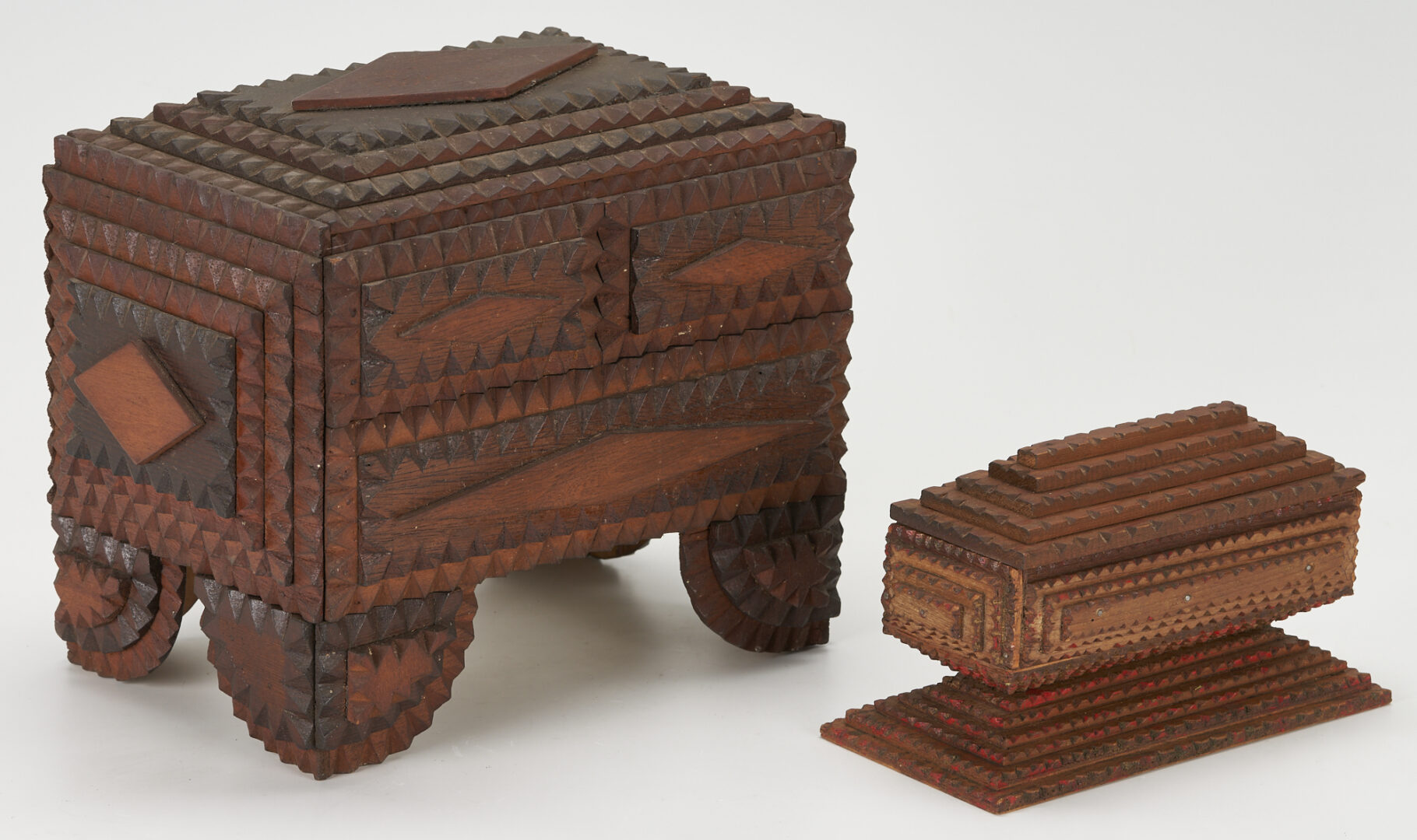 Lot 192: 6 Tramp Art Carved Wood Boxes