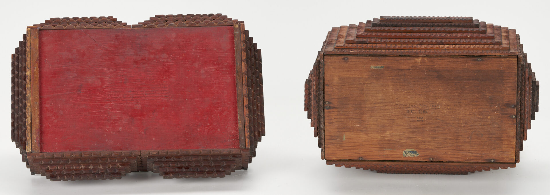 Lot 194: 3 Tramp Art Carved Wooden Boxes