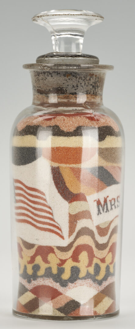 Lot 195: Andrew Clemens Labeled Sand Art Bottle, Flag Design