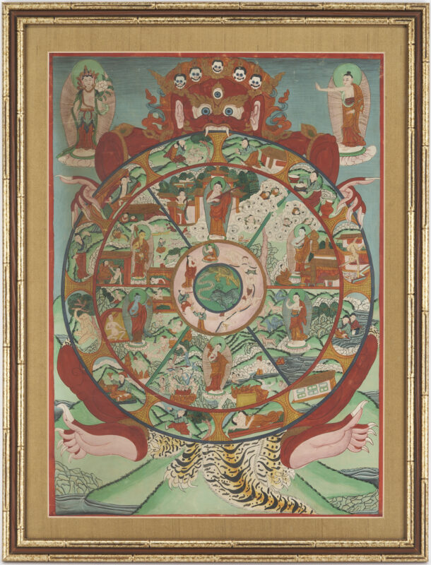 Lot 19: Tibetan Thangka, The Wheel of Life, Bhavachakra or Samsara