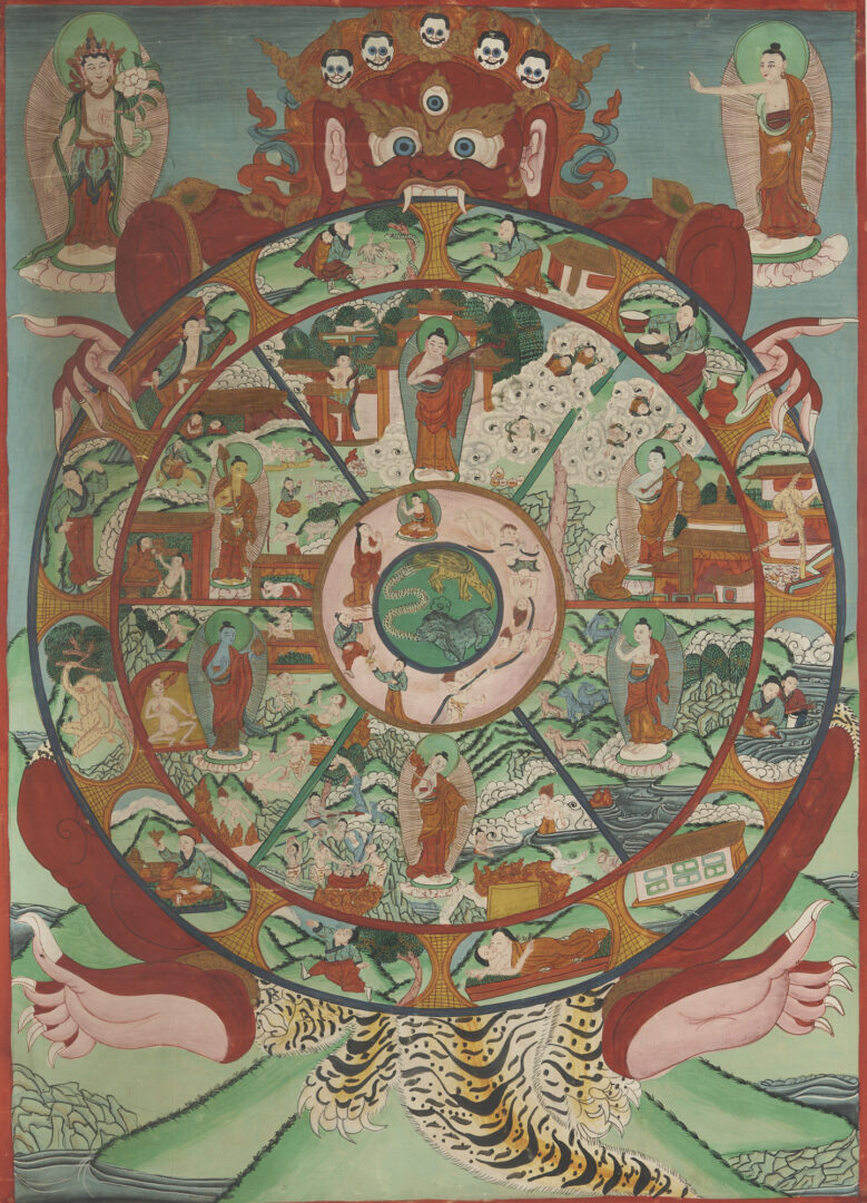 Lot 19: Tibetan Thangka, The Wheel of Life, Bhavachakra or Samsara