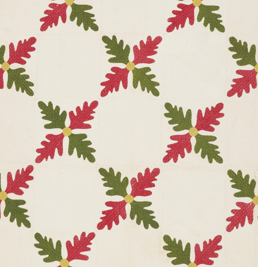 Lot 202: Southern Applique Quilt, Oak Leaf Pattern Variant, Circa 1850's