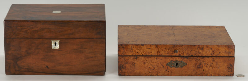 Lot 208: 2 Continental Boxes, Sewing w/ Classical Scene & Inlaid Dresser/Toiletry
