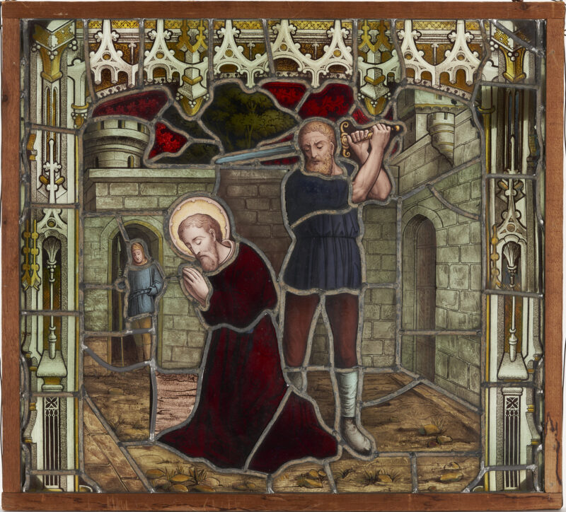 Lot 209: European Gothic Style Stained Glass Window, Execution Scene